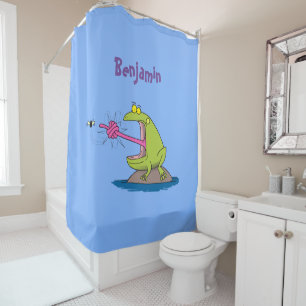 Funny frog and fly cartoon shower curtain