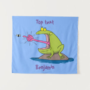 Funny frog and fly cartoon  tapestry