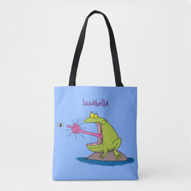 Funny frog and fly cartoon tote bag (Front)