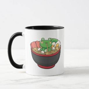Funny frog art illustration of frog eating ramen mug