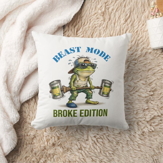 Funny Frog Beast Mode Broke Edition Throw Pillow (Blanket)