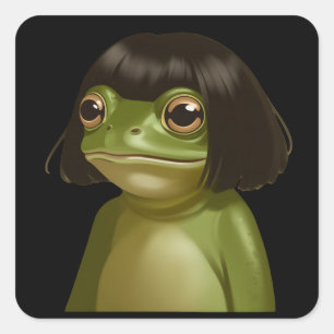 Funny Frog Bob Haircut Meme Frogs Animal Lovers Square Sticker