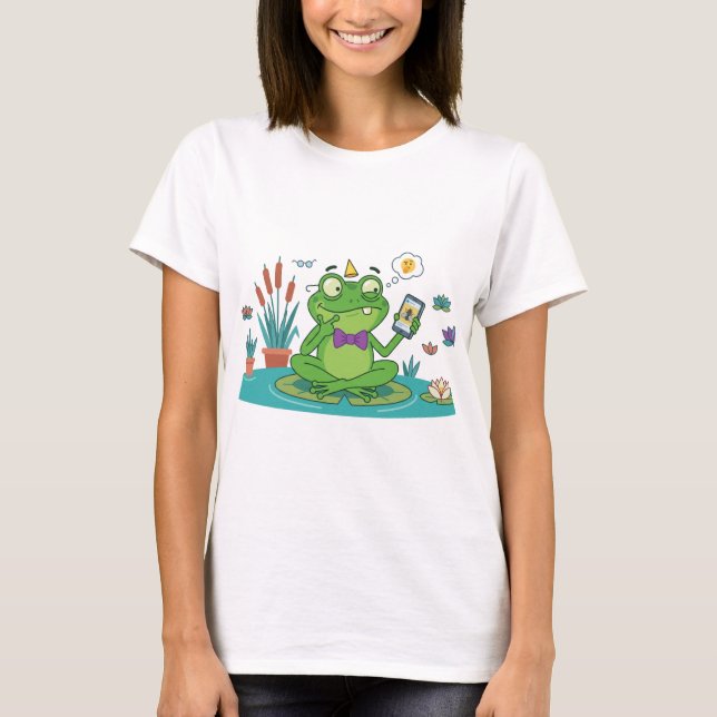 Funny Frog Browsing Smartphone T-Shirt (Front)