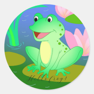 Funny frog, cartoon illustration classic round sticker