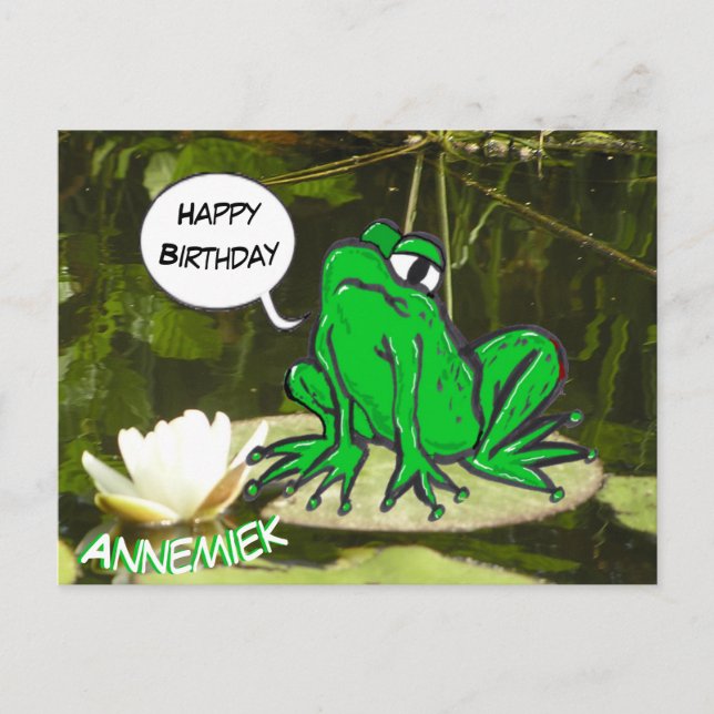 Funny Frog Cust. Text Happy Birthday Postcard (Front)