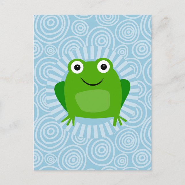Funny Frog - Cute Froggy On Blue Postcard (Front)