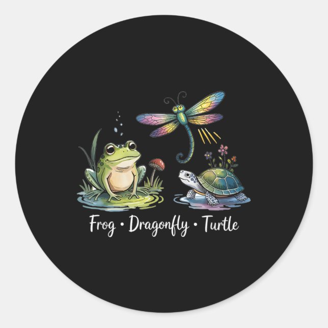 Funny Frog Dragonfly Turtle  Classic Round Sticker (Front)