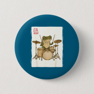 Funny Frog Drum Rock Music Kawaii Japanese 6 Cm Round Badge