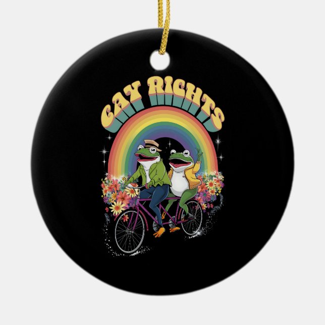 Funny Frog Gay Rights LGBT Rainbow Pride Month  Ceramic Tree Decoration (Front)