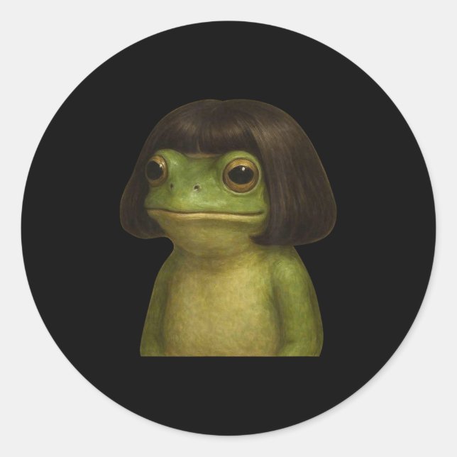 Funny Frog Girl Bob Hair Meme Art  Classic Round Sticker (Front)