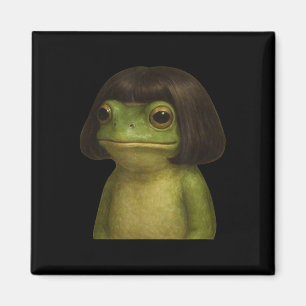 Funny Frog Girl Bob Hair Meme Art Magnet