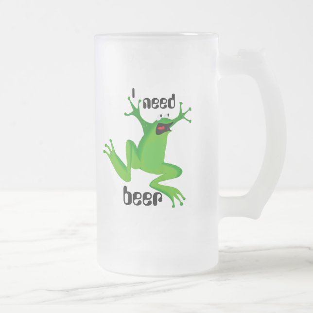 funny frog-I need beer Frosted Glass Beer Mug (Right)