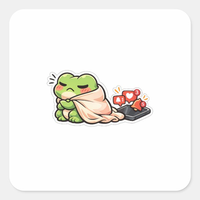 Funny Frog Ignoring Phone Introvert Antisocial Square Sticker (Front)