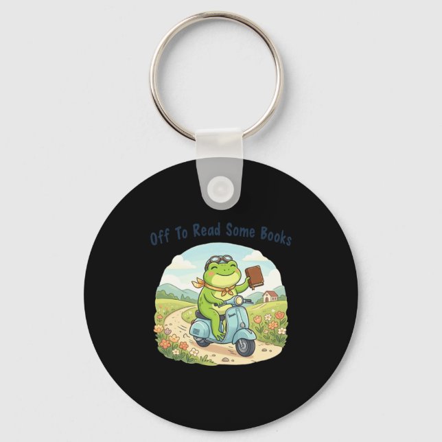 Funny frog meme off to read some books lovers key ring (Front)