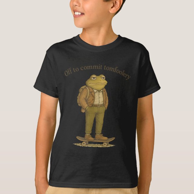 Funny Frog Meme Silly Dark Humour Off To Commit To T-Shirt (Front)