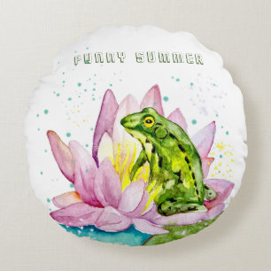 Funny frog on a lotus round cushion