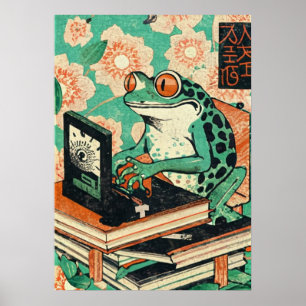 Funny Frog on Laptop   Unique Animal Lover Poster