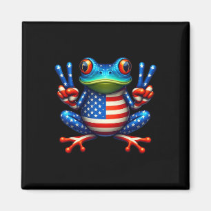 Funny Frog Peace Sign 4th Of July Frog American Fl Magnet