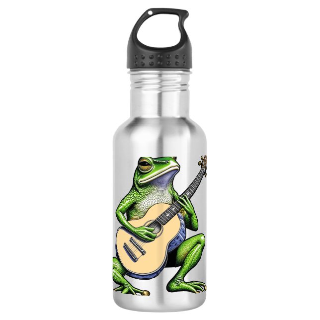Funny Frog Playing Guitar   710 Ml Water Bottle (Front)