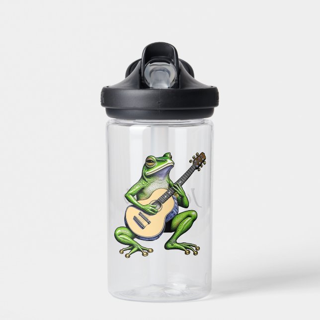 Funny Frog Playing Guitar Personalised Water Bottle (Front)