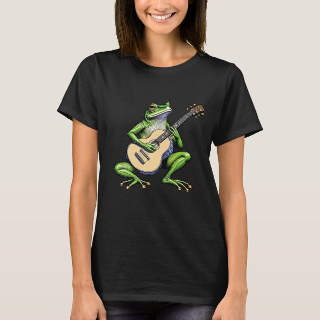 Funny Frog Playing Guitar T-Shirt (Front)