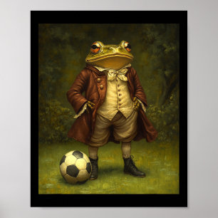 Funny Frog Playing Soccer Graphic Weird Frog  Poster