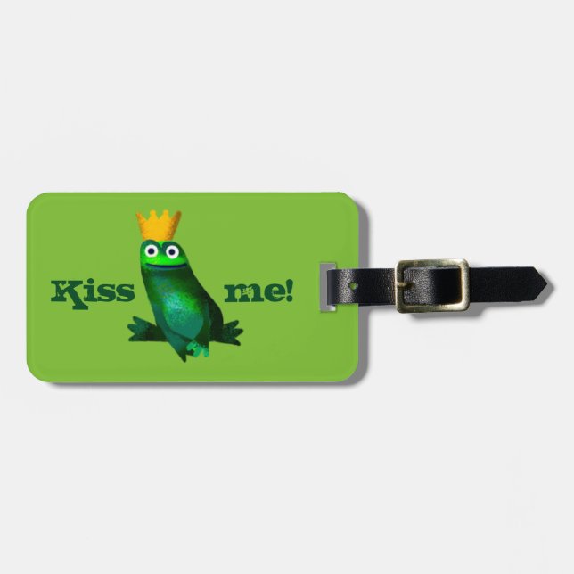 Funny  Frog Prince "Kiss me!" Luggage Tag (Front Horizontal)