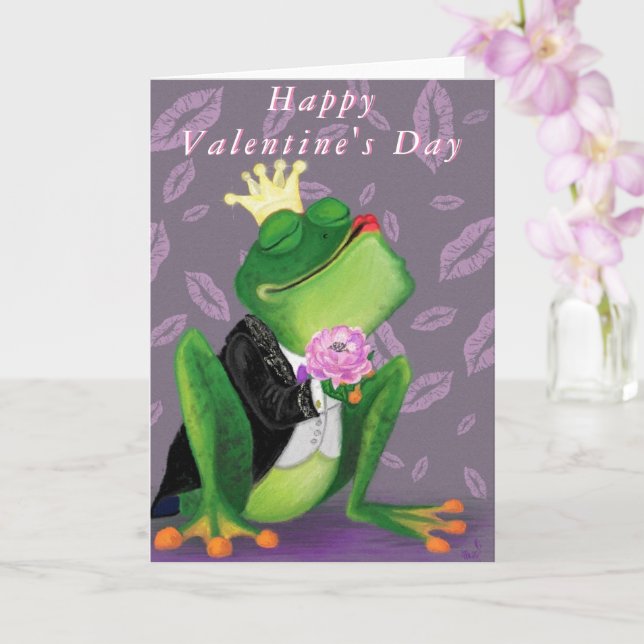 Funny Frog Prince Valentine's Day Card (Orchid)