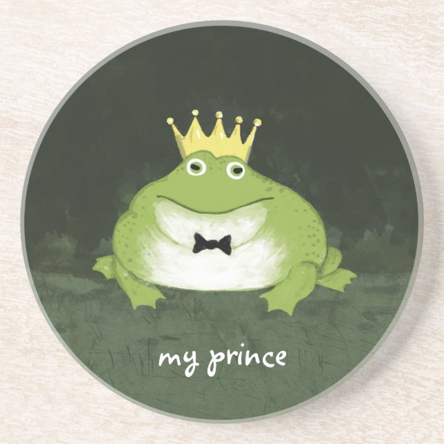 Funny Frog Prince with Customisable Text Coaster (Front)