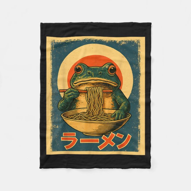 Funny Frog Ramen Kawaii Retro Japanese Rising Sun  Fleece Blanket (Front)