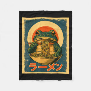 Funny Frog Ramen Kawaii Retro Japanese Rising Sun  Fleece Blanket