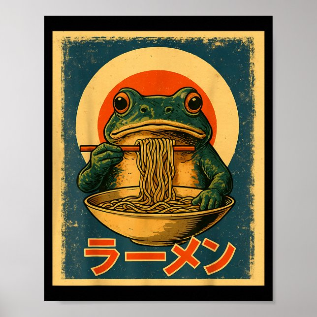 Funny Frog Ramen Kawaii Retro Japanese Rising Sun  Poster (Front)