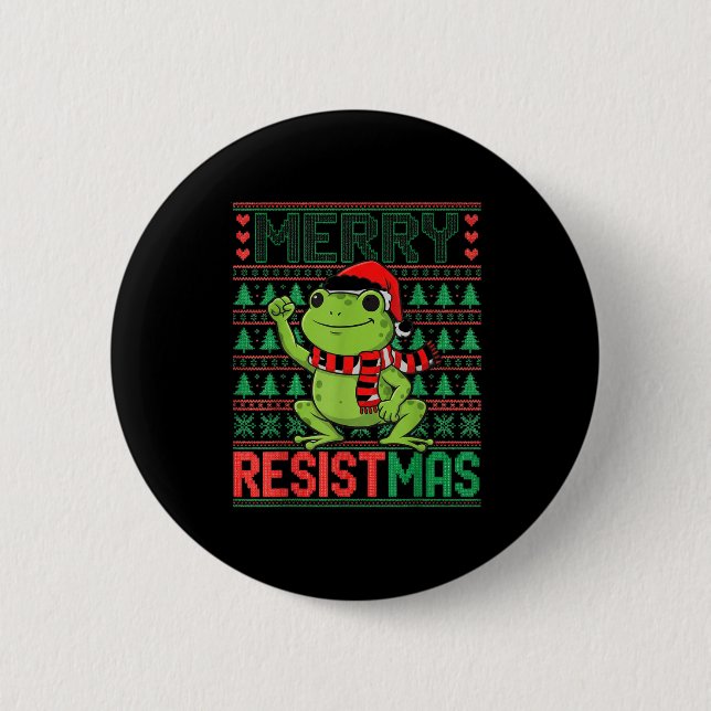 Funny Frog Retro Merry Resistmas Litical Ugly Chri 6 Cm Round Badge (Front)