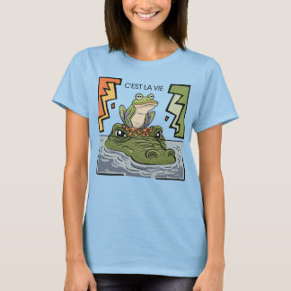 Funny Frog Sitting on Alligator Nose That's Life T-Shirt