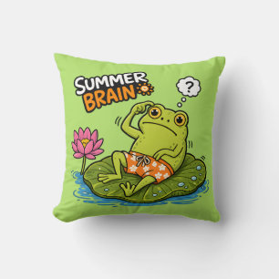 Funny Frog Summer Brain Silly Frog Cartoon Cushion