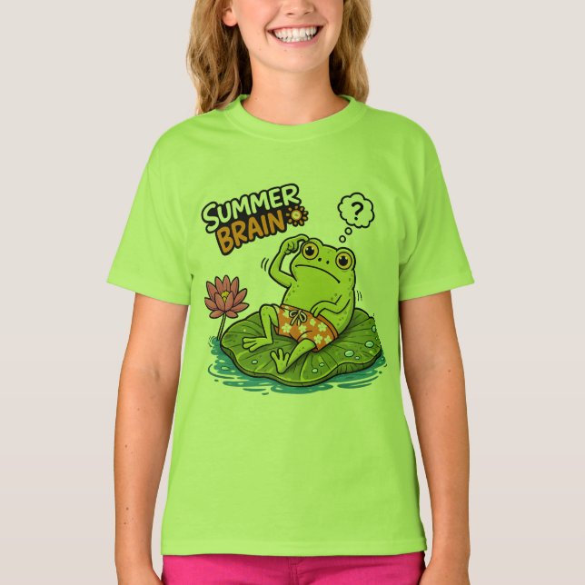 Funny Frog Summer Brain|Silly Frog Cartoon  T-Shirt (Front)
