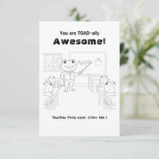 Funny Frog Teacher "Toad-ally Awesome" Coloring Thank You Card