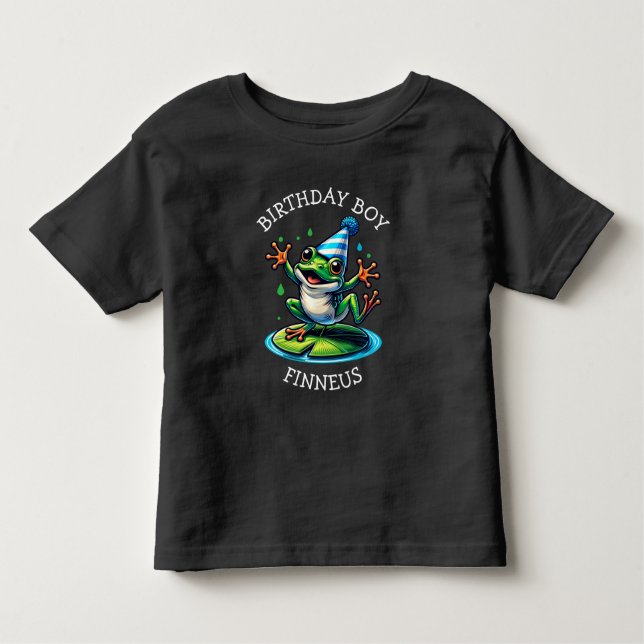 Funny Frog Themed Birthday Boy Toddler T-Shirt (Front)