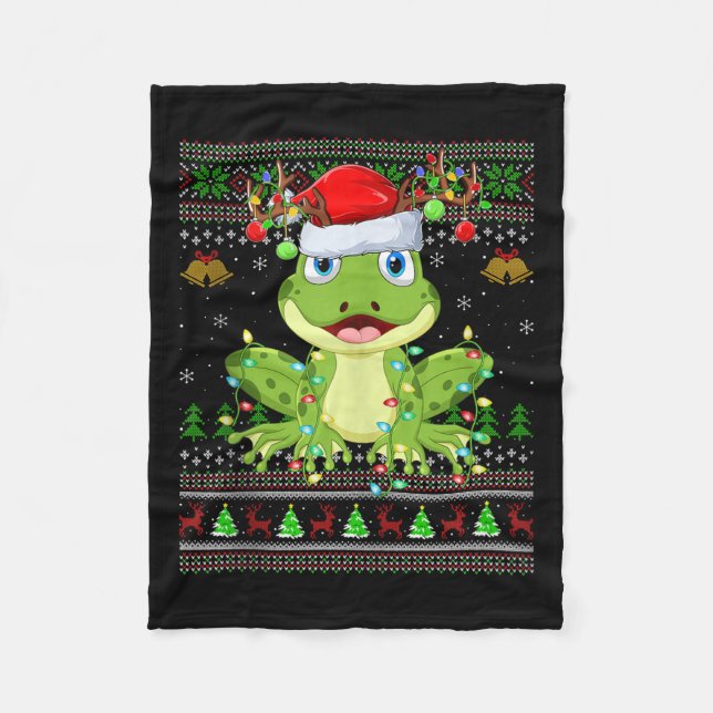 Funny Frog Ugly Christmas Sweaters Holiday Santa C Fleece Blanket (Front)