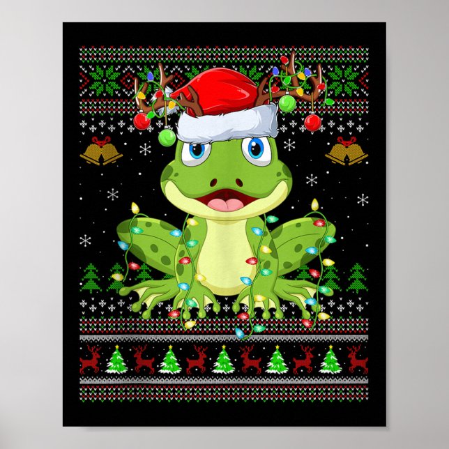 Funny Frog Ugly Christmas Sweaters Holiday Santa C Poster (Front)