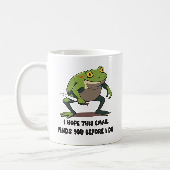 Funny Frog With Knife Meme Quote Coffee Mug (Left)