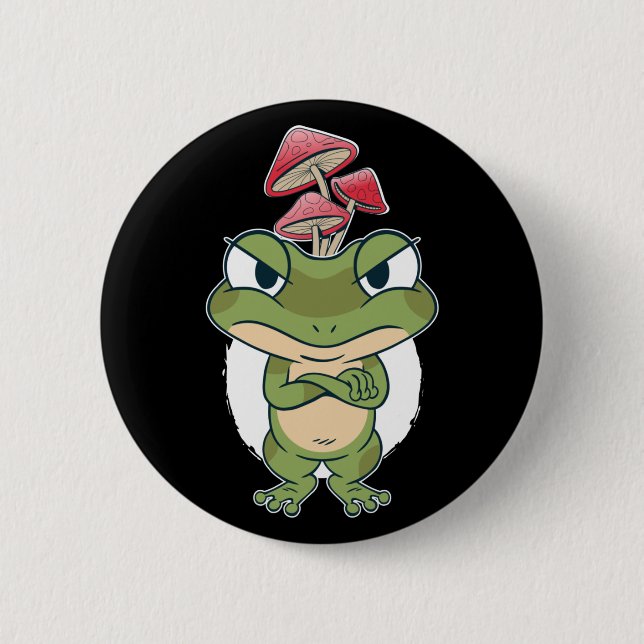 Funny Frog with mushrooms 6 Cm Round Badge (Front)