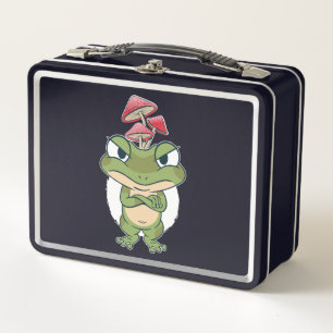 Funny Frog with mushrooms Metal Lunch Box