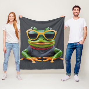 Funny frog with sunglasses fleece blanket