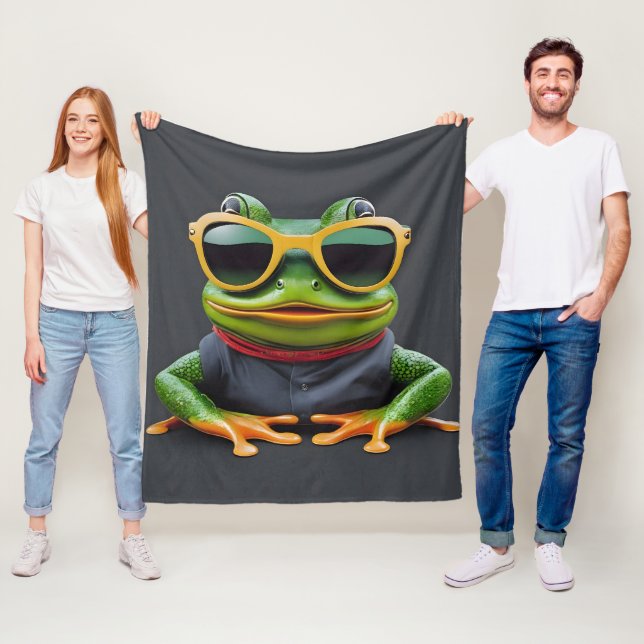 Funny frog with sunglasses fleece blanket (In Situ)