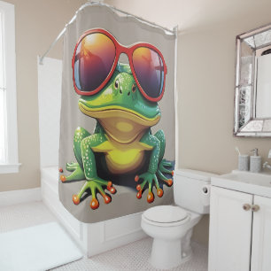 Funny frog with sunglasses shower curtain