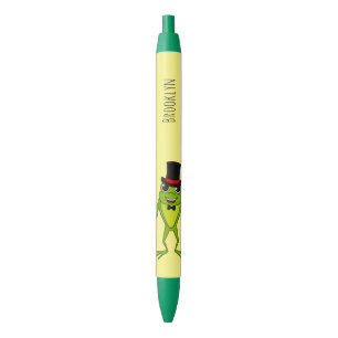 Funny frog with top hat cartoon black ink pen