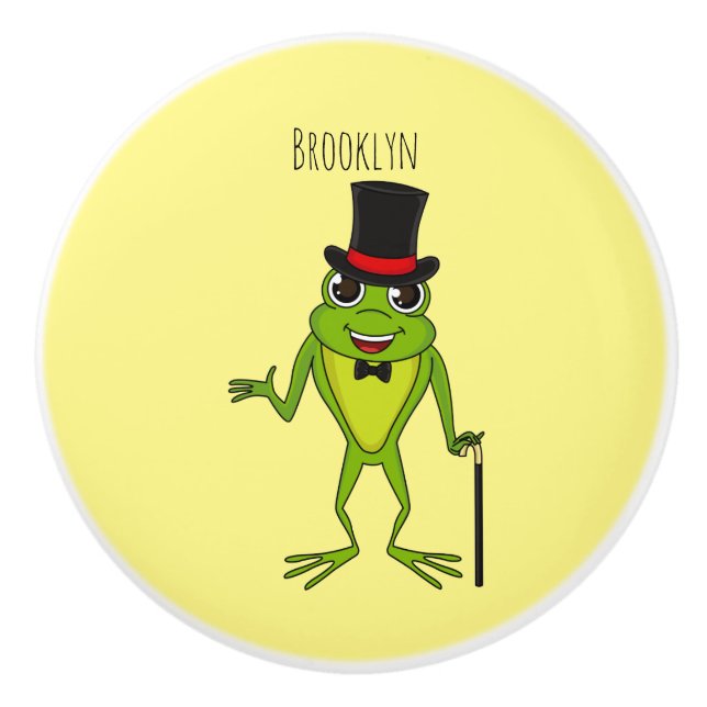 Funny frog with top hat cartoon ceramic knob (Front)