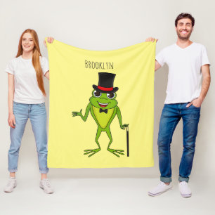 Funny frog with top hat cartoon fleece blanket