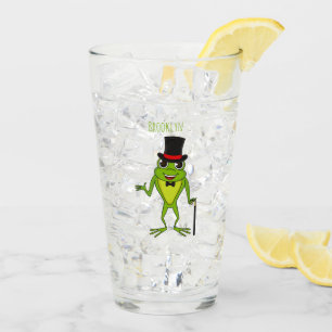Funny frog with top hat cartoon glass